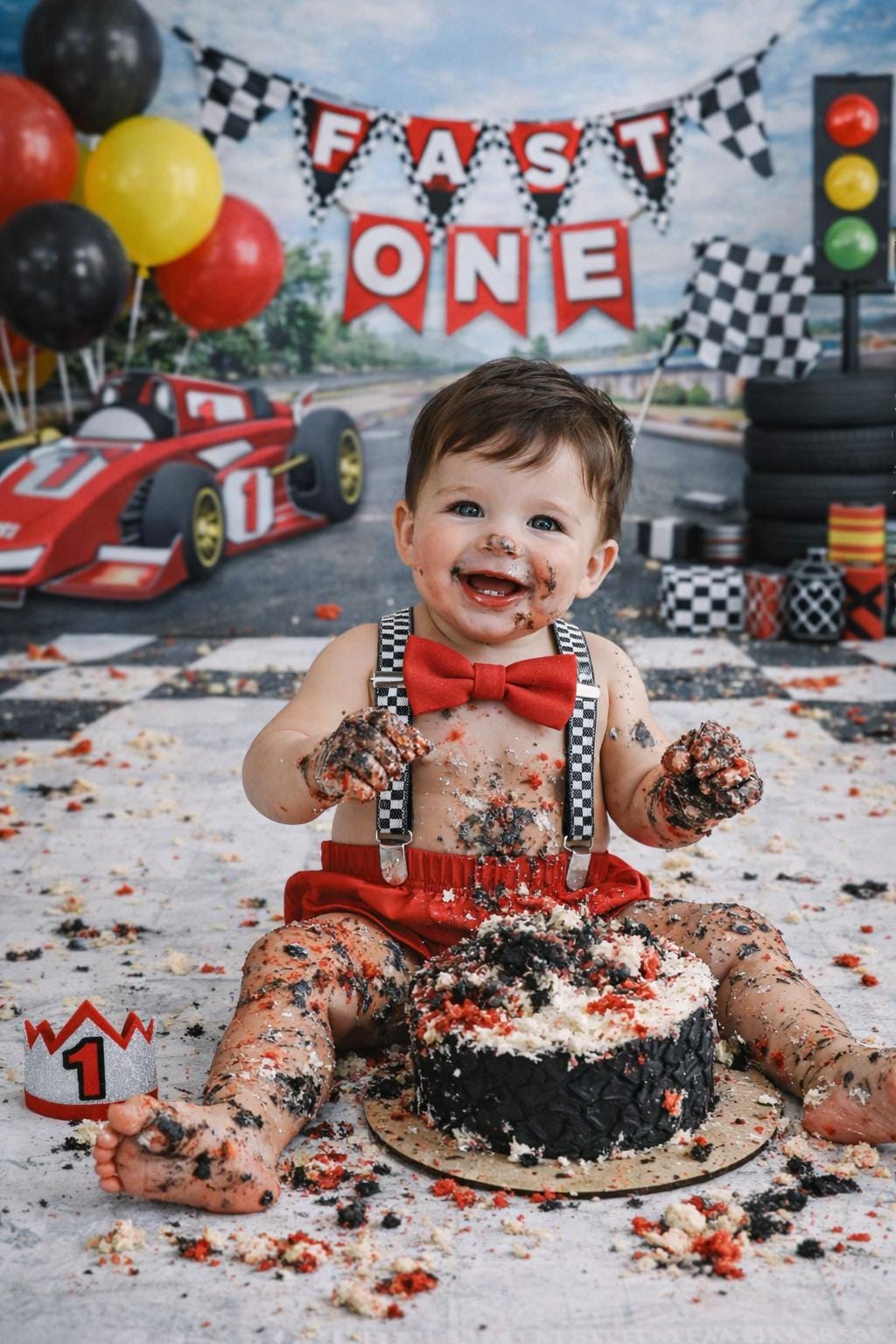 Race Car Cake Smash Outfit, Personalized First Birthday Outfit, Birthday Photo Set by Bee Cute Baby