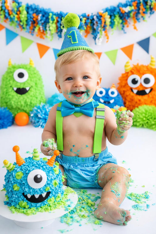 Monster Cake Smash Outfit, Personalized First Birthday Outfit, Birthday Photo Set by Bee Cute Baby