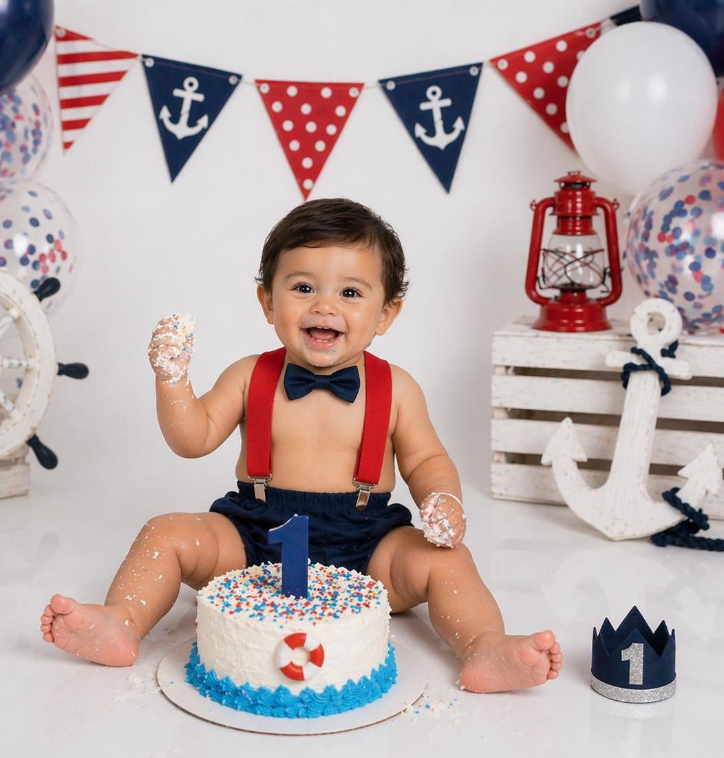 Nautical Cake Smash Outfit, Personalized First Birthday Outfit, Birthday Photo Set by Bee Cute Baby
