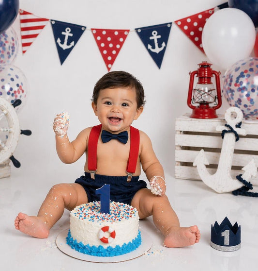 Nautical Cake Smash Outfit, Personalized First Birthday Outfit, Birthday Photo Set by Bee Cute Baby