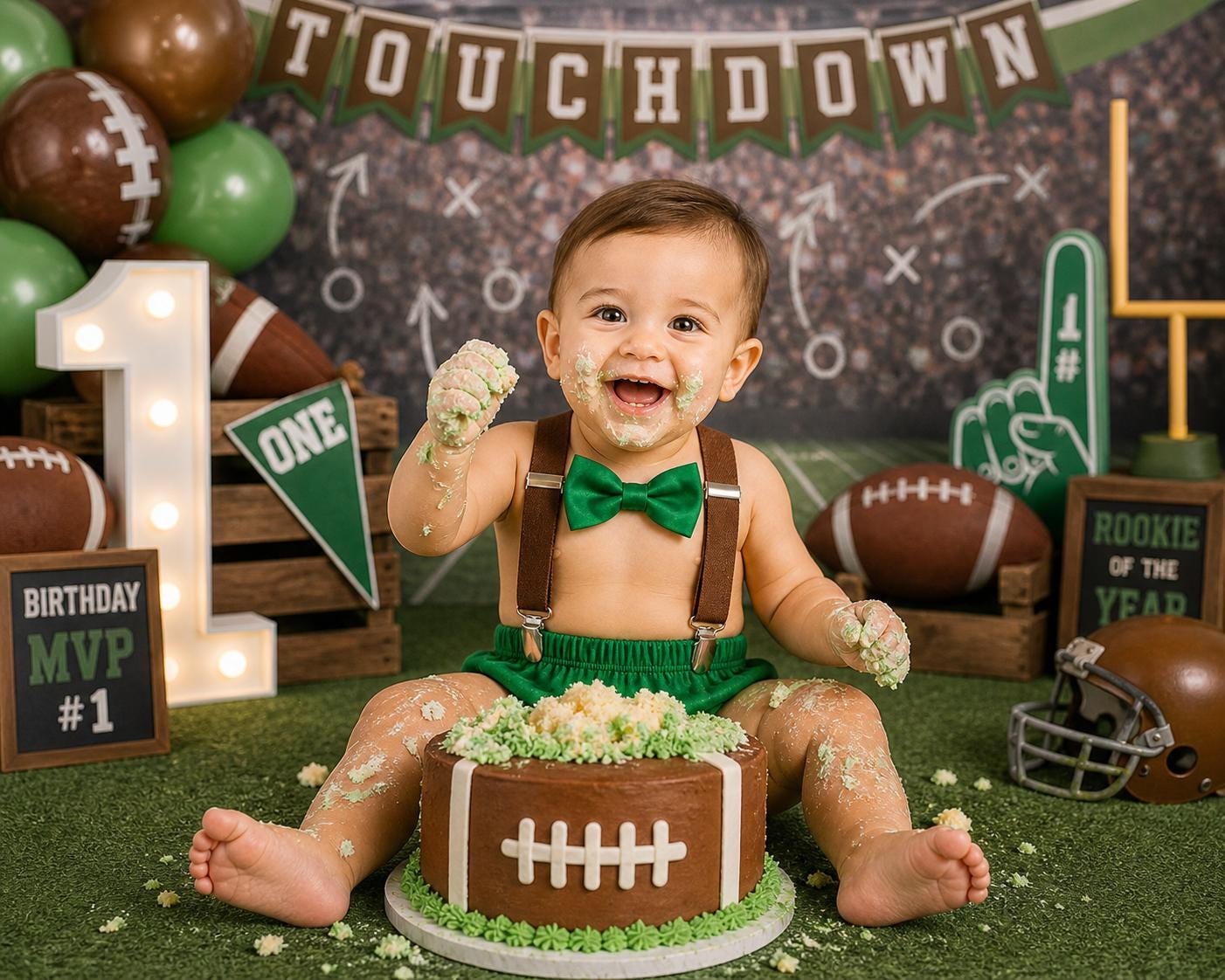 Football Cake Smash Outfit, Personalized First Birthday Outfit, Birthday Photo Set by Bee Cute Baby