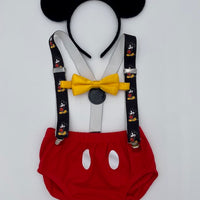 Mickey theme Cake Smash Outfit, Mickey Pattern Suspenders